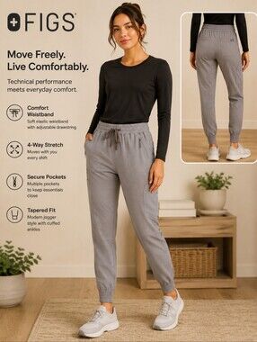 FIGS Technical Collection Jogger Scrub Pants Gray Cargo Drawstring Size Small